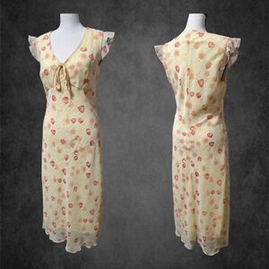 Vintage Fluttersleeved Windsor Spring Yellow Orange Ruffled Tiered Maxi Dress